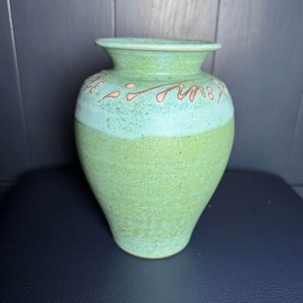 Hodaka Studio Pottery Vase, ’93 – Turquoise & Celadon Stoneware Art Pottery